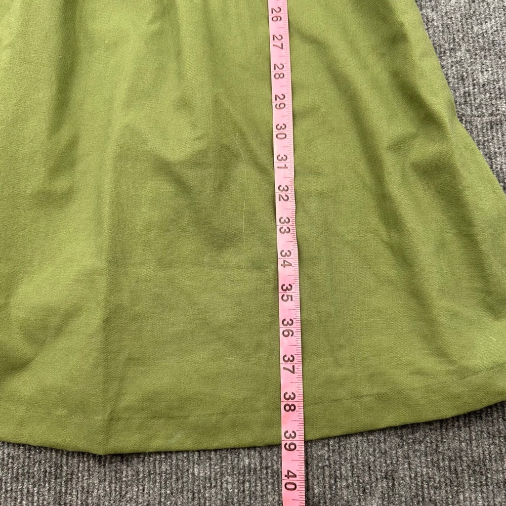 Hannah Canvas Linen Flare Dress Medium Belted Midi Olive Green Modern Casual - Picture 5 of 8